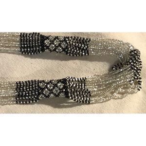 Vintage Handmade Black & White Pearlized Seed Bead Versatile Necklace 32”